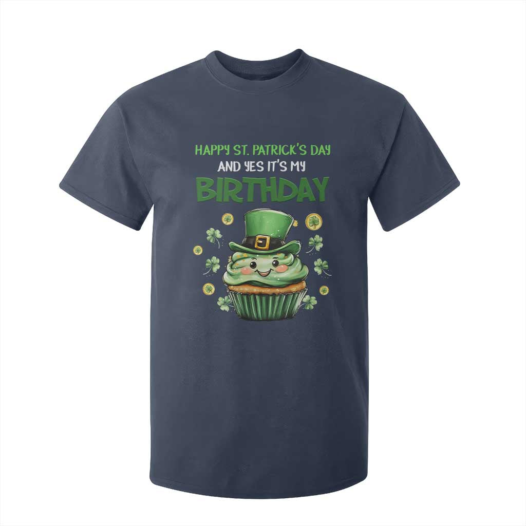 Funny St. Patrick's Day And Birthday T Shirt For Kid Shamrock Cupcake Leprechaun TS09 Navy Print Your Wear