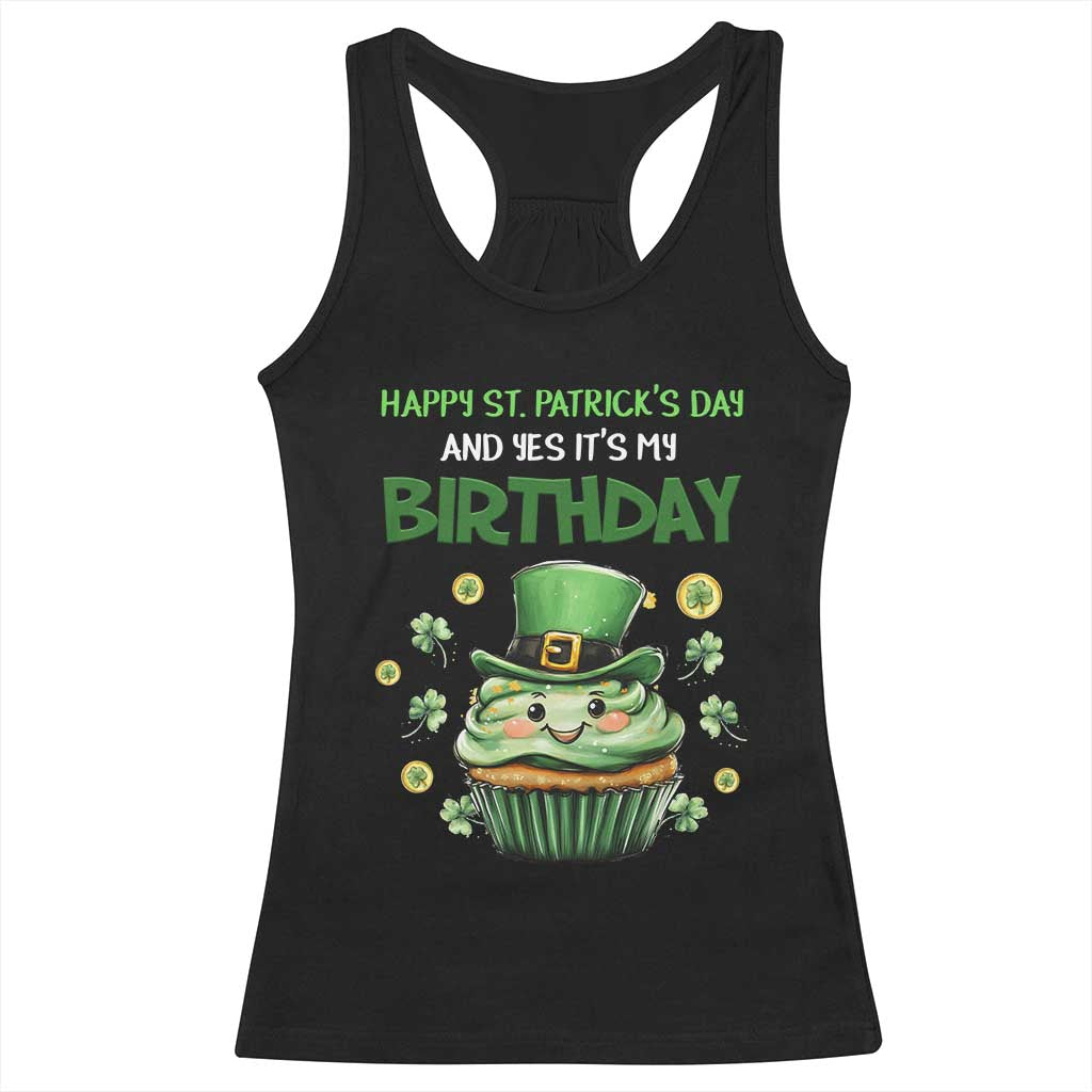Funny St. Patrick's Day And Birthday Racerback Tank Top Shamrock Cupcake Leprechaun TS09 Black Print Your Wear