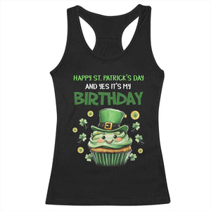 Funny St. Patrick's Day And Birthday Racerback Tank Top Shamrock Cupcake Leprechaun TS09 Black Print Your Wear