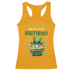 Funny St. Patrick's Day And Birthday Racerback Tank Top Shamrock Cupcake Leprechaun TS09 Gold Print Your Wear