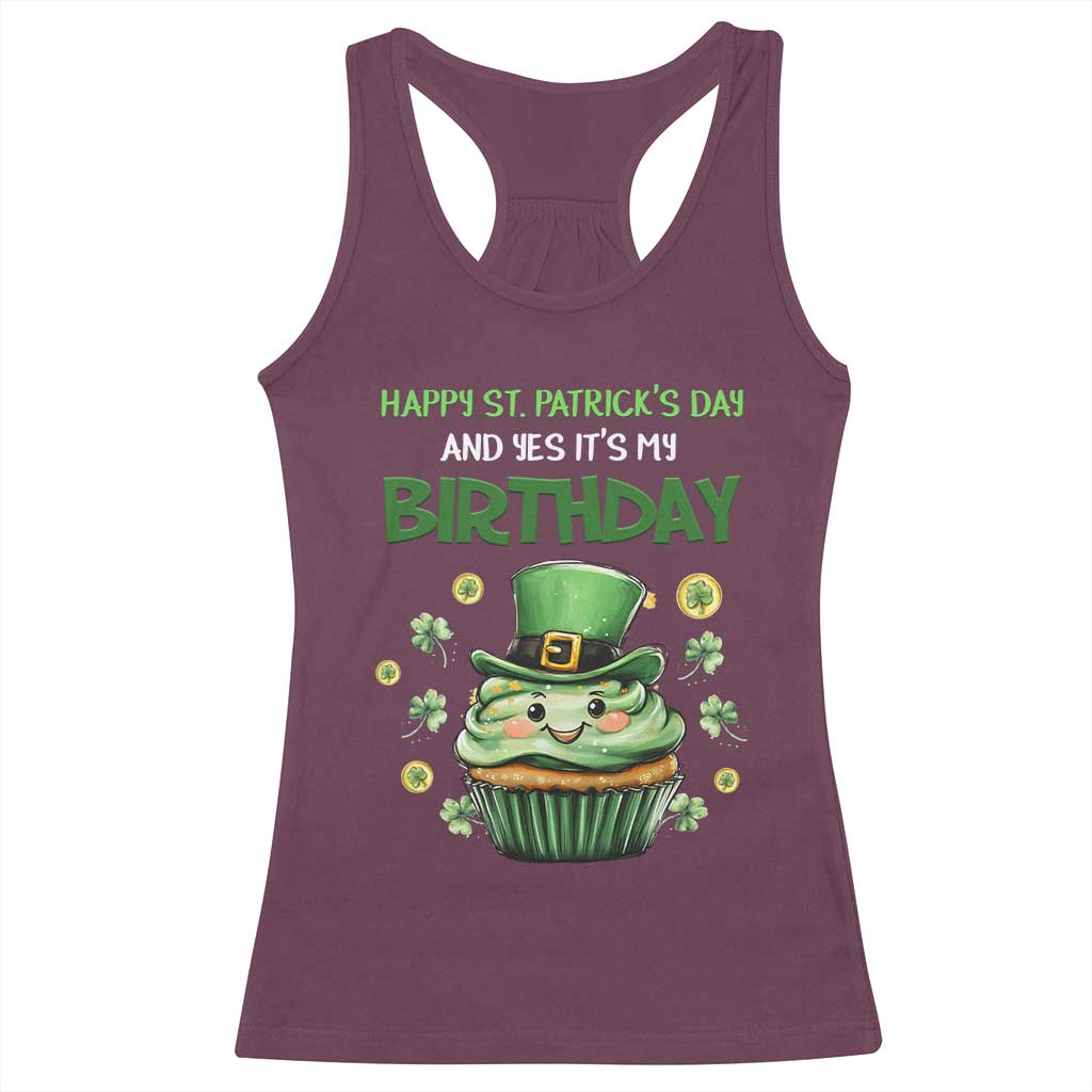Funny St. Patrick's Day And Birthday Racerback Tank Top Shamrock Cupcake Leprechaun TS09 Maroon Print Your Wear