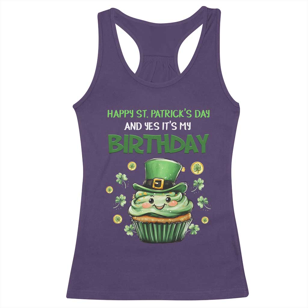 Funny St. Patrick's Day And Birthday Racerback Tank Top Shamrock Cupcake Leprechaun TS09 Purple Print Your Wear