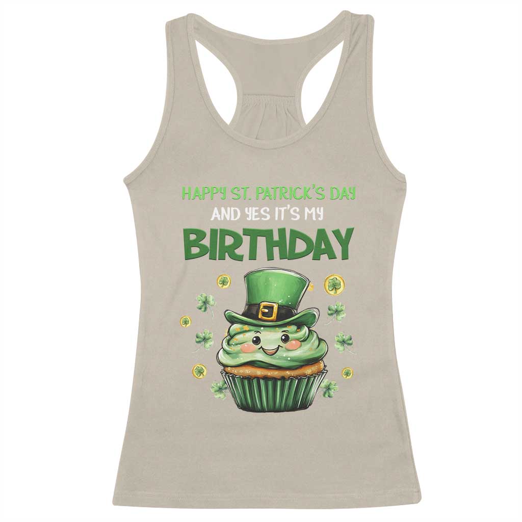 Funny St. Patrick's Day And Birthday Racerback Tank Top Shamrock Cupcake Leprechaun TS09 Sand Print Your Wear