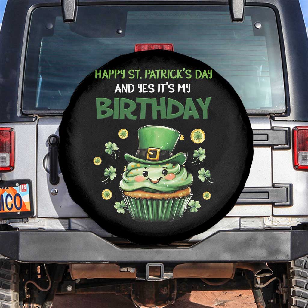 Funny St. Patrick's Day And Birthday Spare Tire Cover Shamrock Cupcake Leprechaun TS09 No hole Black Print Your Wear