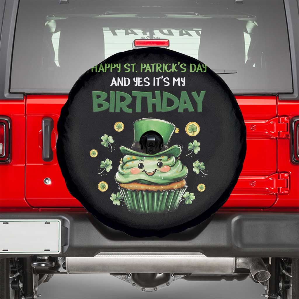 Funny St. Patrick's Day And Birthday Spare Tire Cover Shamrock Cupcake Leprechaun TS09 Black Print Your Wear