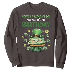 Funny St. Patrick's Day And Birthday Sweatshirt Shamrock Cupcake Leprechaun TS09 Dark Chocolate Print Your Wear
