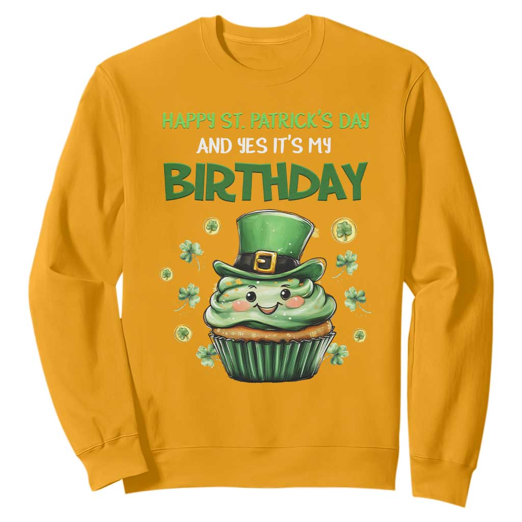 Funny St. Patrick's Day And Birthday Sweatshirt Shamrock Cupcake Leprechaun TS09 Gold Print Your Wear