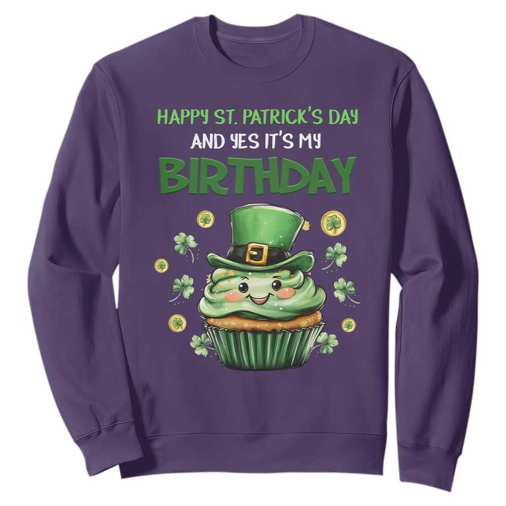 Funny St. Patrick's Day And Birthday Sweatshirt Shamrock Cupcake Leprechaun TS09 Purple Print Your Wear
