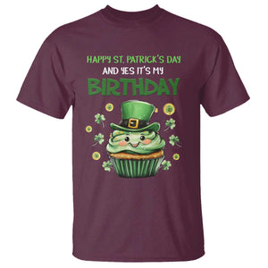 Funny St. Patrick's Day And Birthday T Shirt Shamrock Cupcake Leprechaun TS09 Maroon Print Your Wear