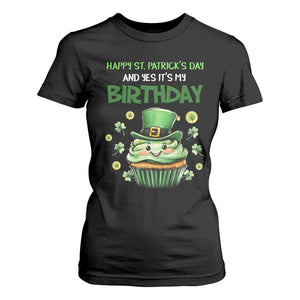 Funny St. Patrick's Day And Birthday T Shirt For Women Shamrock Cupcake Leprechaun TS09 Black Print Your Wear