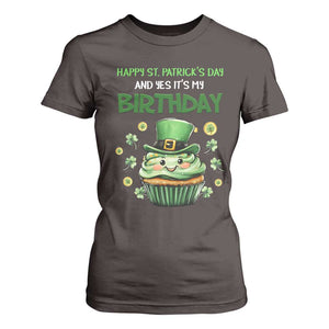 Funny St. Patrick's Day And Birthday T Shirt For Women Shamrock Cupcake Leprechaun TS09 Dark Chocolate Print Your Wear