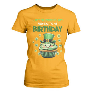Funny St. Patrick's Day And Birthday T Shirt For Women Shamrock Cupcake Leprechaun TS09 Gold Print Your Wear