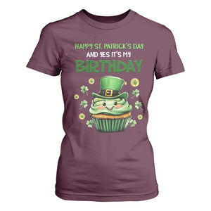 Funny St. Patrick's Day And Birthday T Shirt For Women Shamrock Cupcake Leprechaun TS09 Maroon Print Your Wear