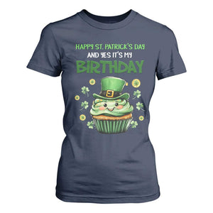 Funny St. Patrick's Day And Birthday T Shirt For Women Shamrock Cupcake Leprechaun TS09 Navy Print Your Wear