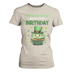 Funny St. Patrick's Day And Birthday T Shirt For Women Shamrock Cupcake Leprechaun TS09 Sand Print Your Wear