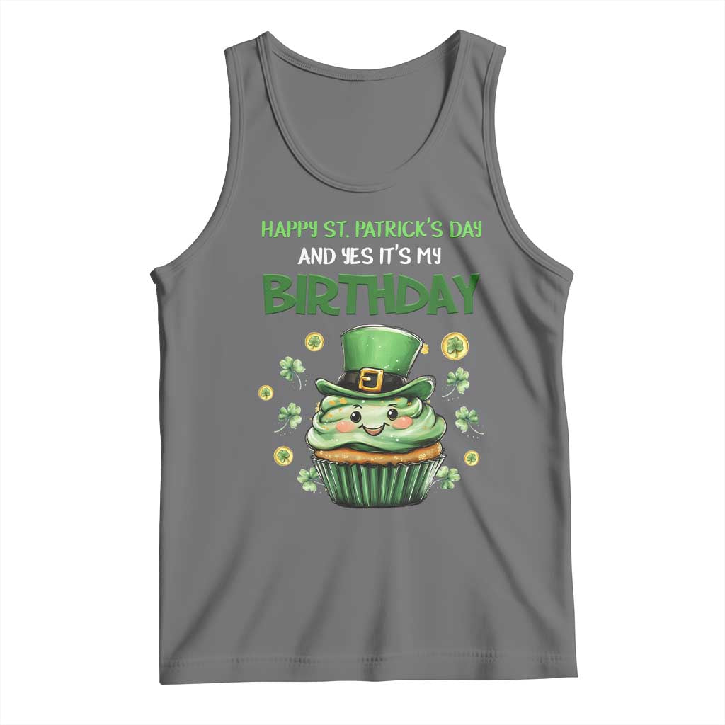 Funny St. Patrick's Day And Birthday Tank Top Shamrock Cupcake Leprechaun TS09 Black Heather Print Your Wear