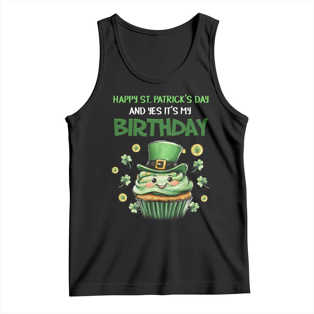 Funny St. Patrick's Day And Birthday Tank Top Shamrock Cupcake Leprechaun TS09 Black Print Your Wear
