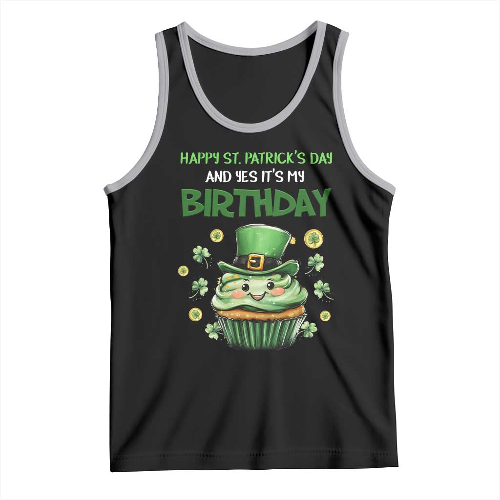 Funny St. Patrick's Day And Birthday Tank Top Shamrock Cupcake Leprechaun TS09 Black Athletic Heather Print Your Wear