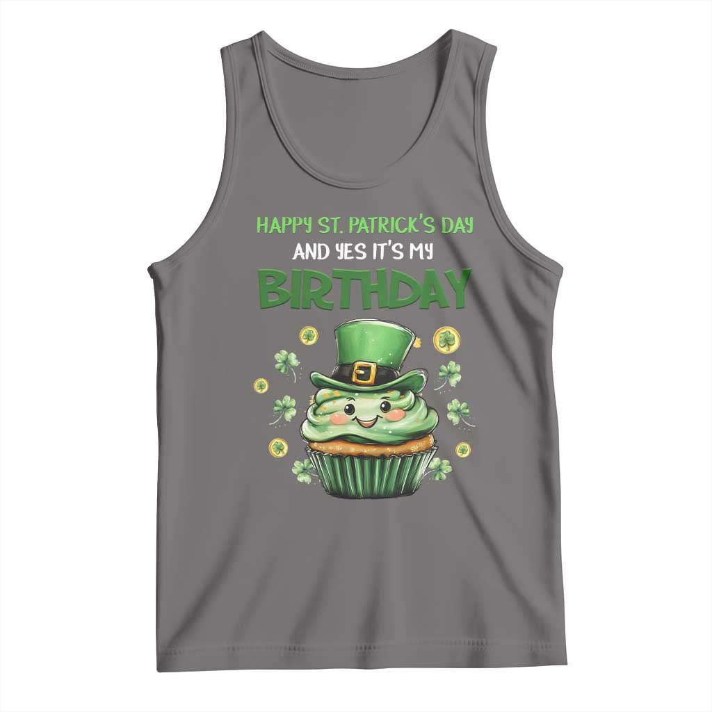 Funny St. Patrick's Day And Birthday Tank Top Shamrock Cupcake Leprechaun TS09 Deep Heather Print Your Wear