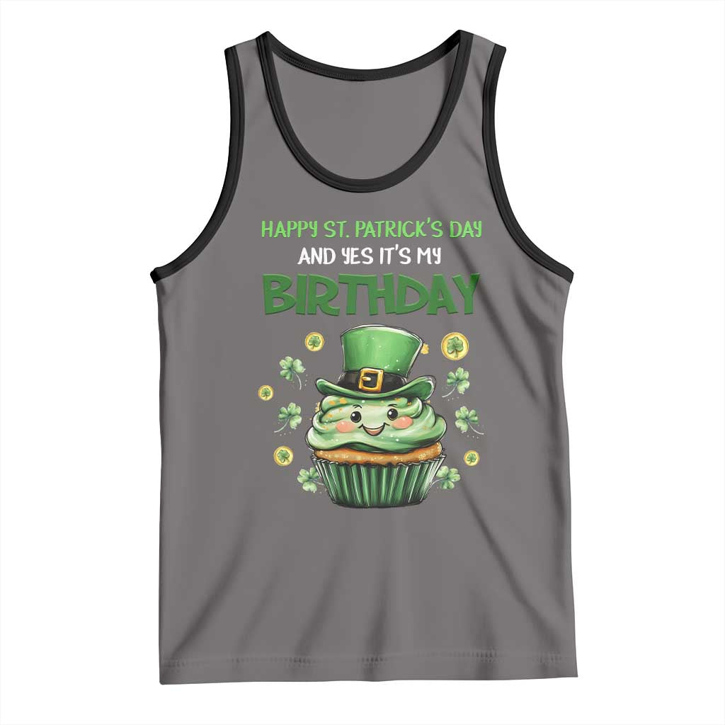 Funny St. Patrick's Day And Birthday Tank Top Shamrock Cupcake Leprechaun TS09 Deep Heather Black Print Your Wear