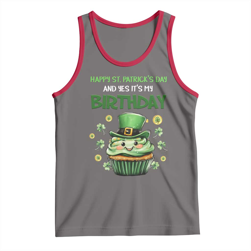 Funny St. Patrick's Day And Birthday Tank Top Shamrock Cupcake Leprechaun TS09 Deep Heather Red Print Your Wear
