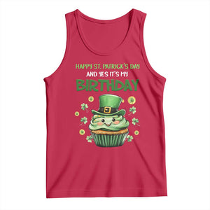 Funny St. Patrick's Day And Birthday Tank Top Shamrock Cupcake Leprechaun TS09 Red Print Your Wear