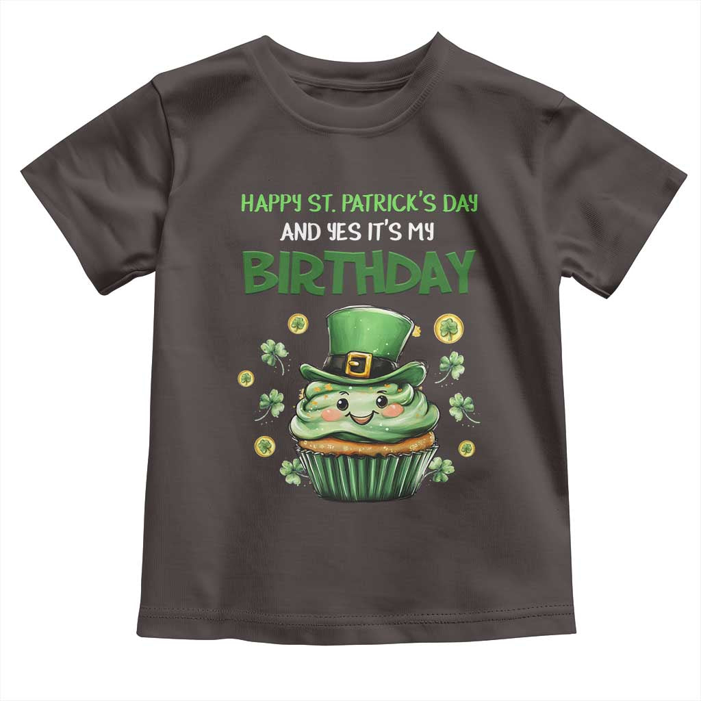 Funny St. Patrick's Day And Birthday Toddler T Shirt Shamrock Cupcake Leprechaun TS09 Dark Chocolate Print Your Wear