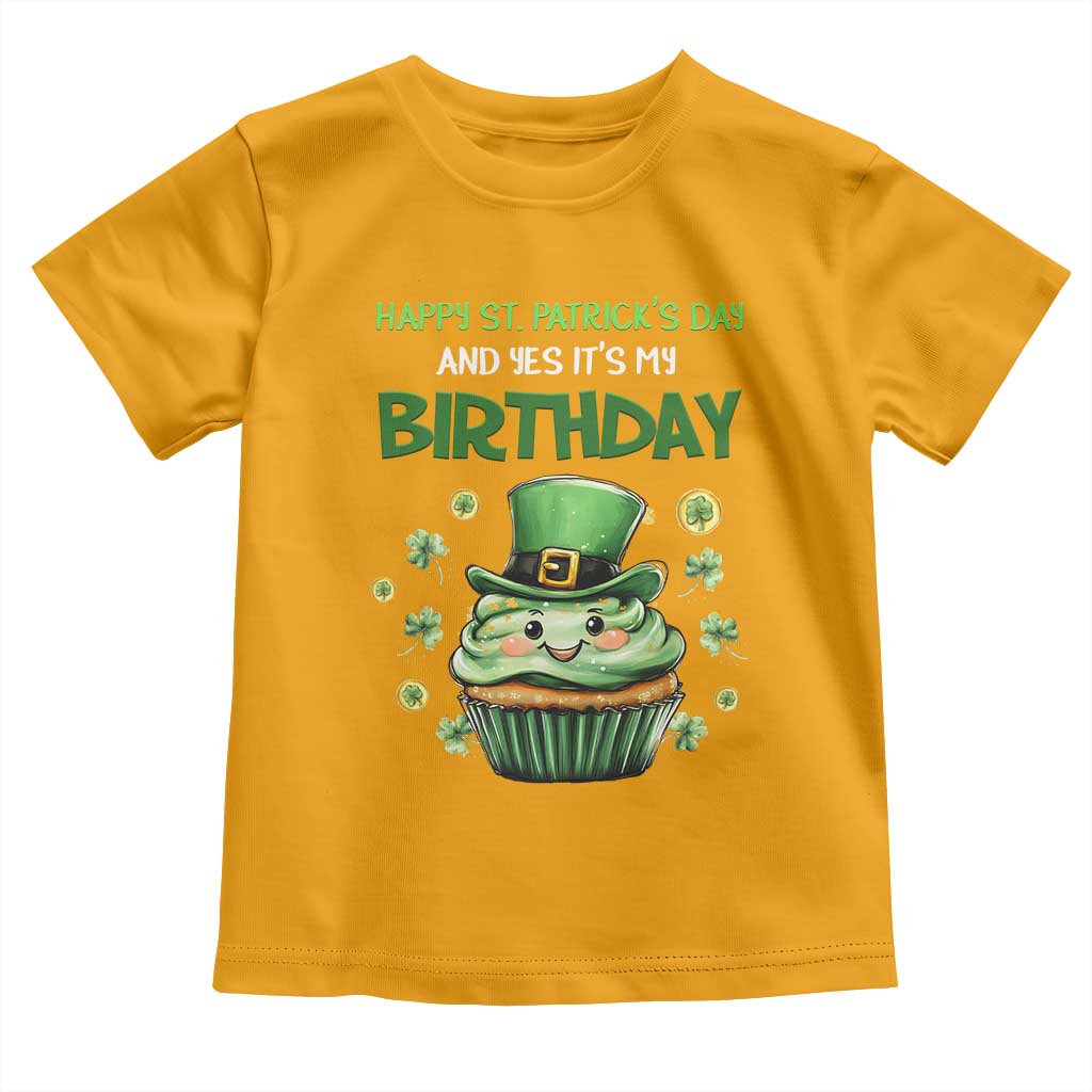 Funny St. Patrick's Day And Birthday Toddler T Shirt Shamrock Cupcake Leprechaun TS09 Gold Print Your Wear