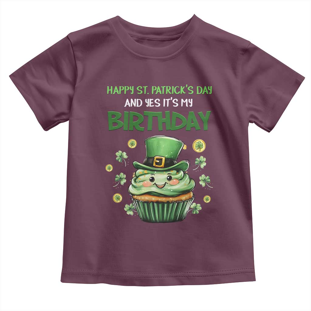 Funny St. Patrick's Day And Birthday Toddler T Shirt Shamrock Cupcake Leprechaun TS09 Maroon Print Your Wear
