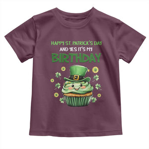 Funny St. Patrick's Day And Birthday Toddler T Shirt Shamrock Cupcake Leprechaun TS09 Maroon Print Your Wear