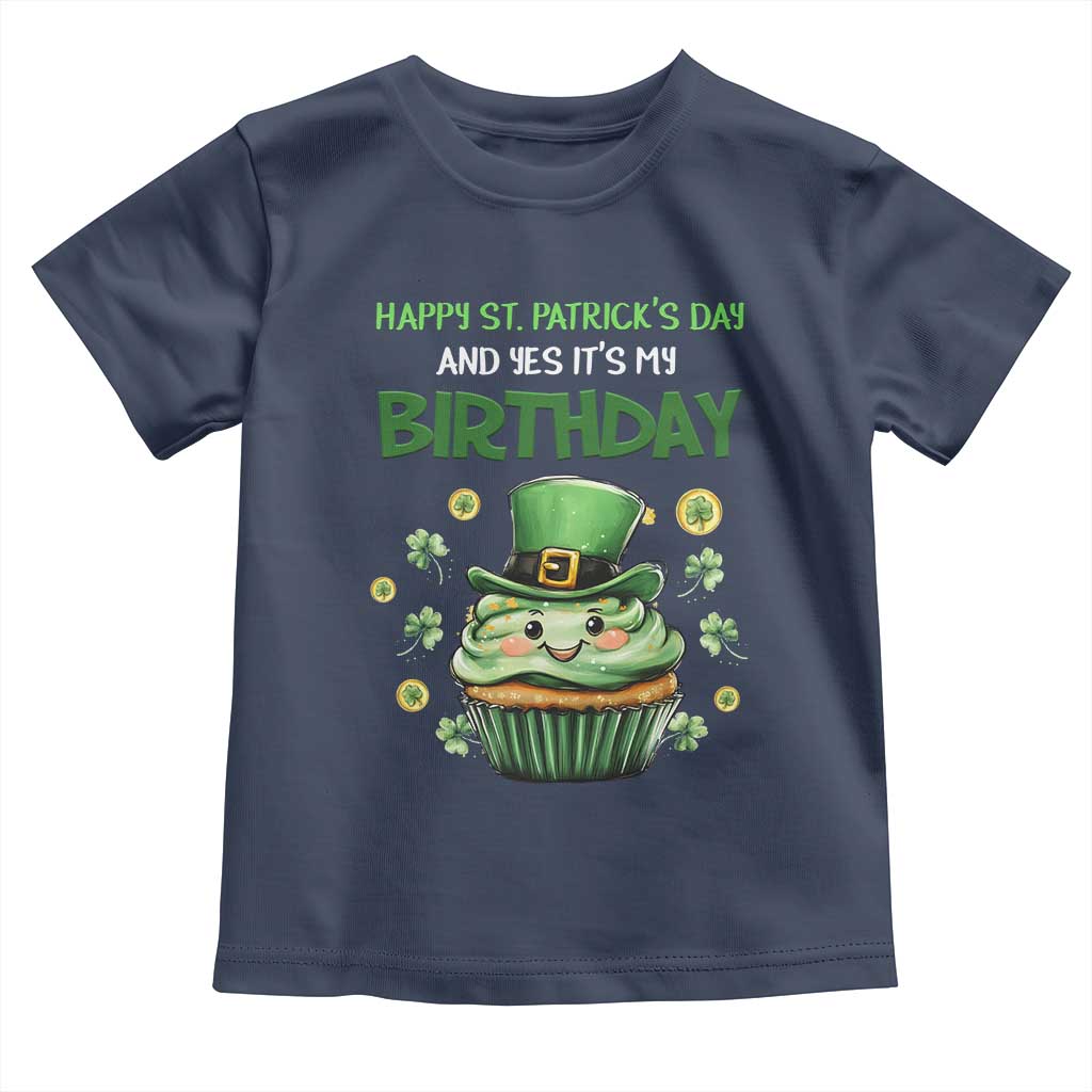 Funny St. Patrick's Day And Birthday Toddler T Shirt Shamrock Cupcake Leprechaun TS09 Navy Print Your Wear