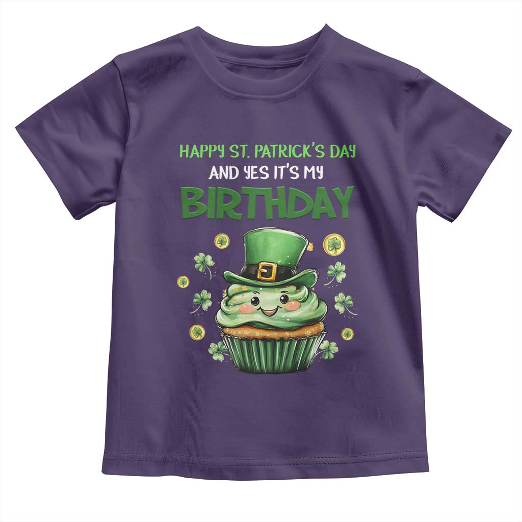 Funny St. Patrick's Day And Birthday Toddler T Shirt Shamrock Cupcake Leprechaun TS09 Purple Print Your Wear