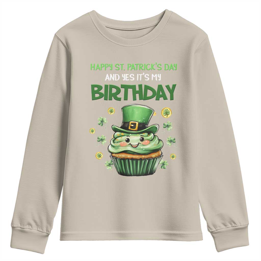 Funny St. Patrick's Day And Birthday Youth Sweatshirt Shamrock Cupcake Leprechaun TS09 Sand Print Your Wear