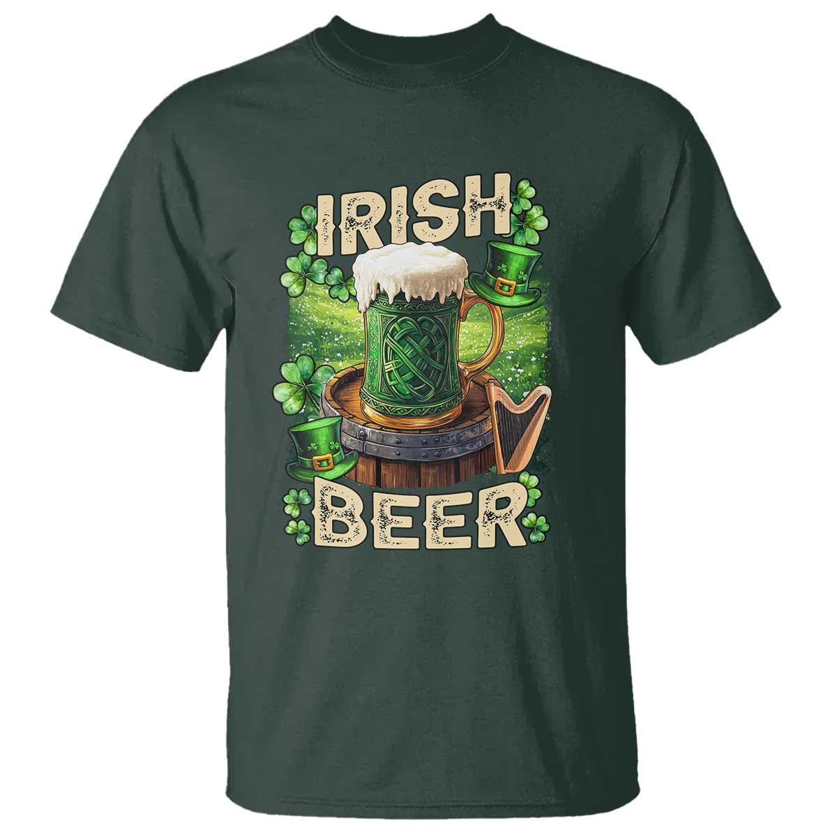 Funny St. Patrick's Day Irish Beer T Shirt TS09 Dark Forest Green Print Your Wear