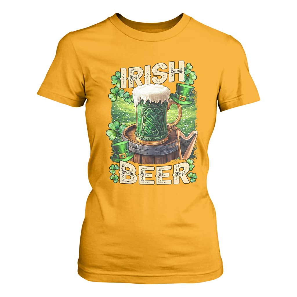 Funny St. Patrick's Day Irish Beer T Shirt For Women TS09 Gold Print Your Wear