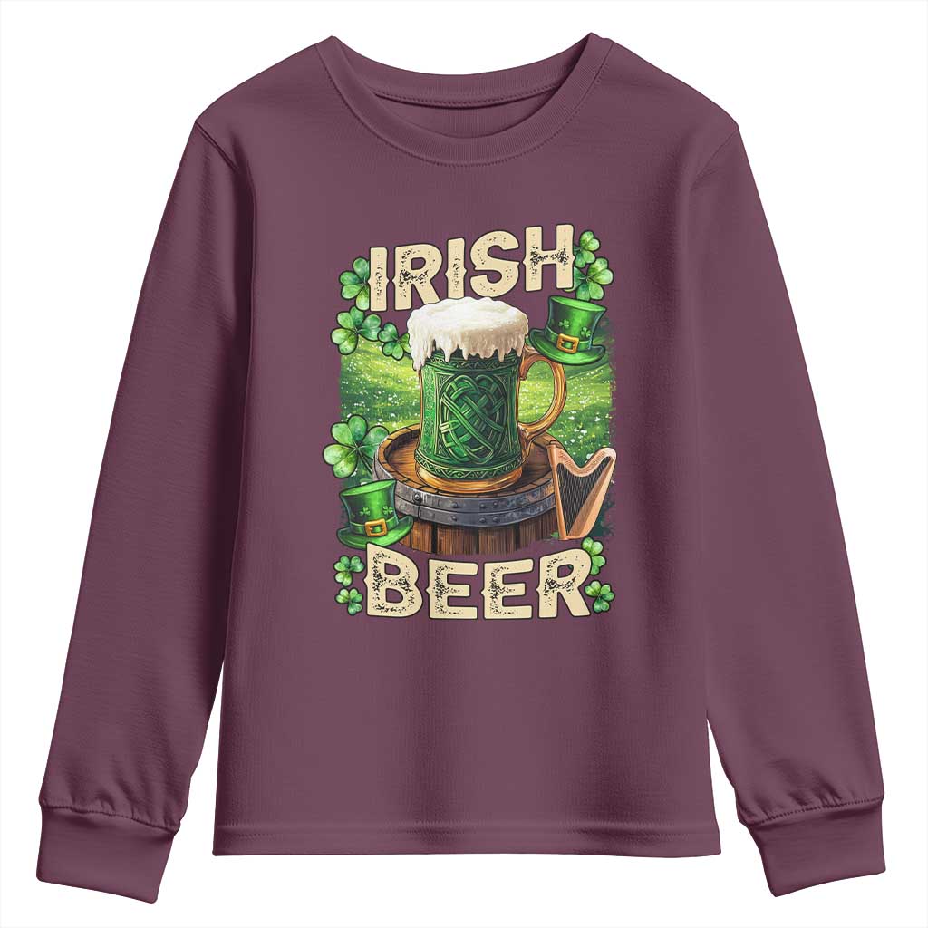 Funny St. Patrick's Day Irish Beer Youth Sweatshirt TS09 Maroon Print Your Wear