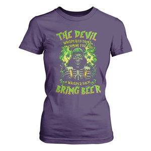 Funny Irish Beer T Shirt For Women The Devil Whispered I'm Coming For You I Whisper Back Bring Beer TS09 Purple Print Your Wear