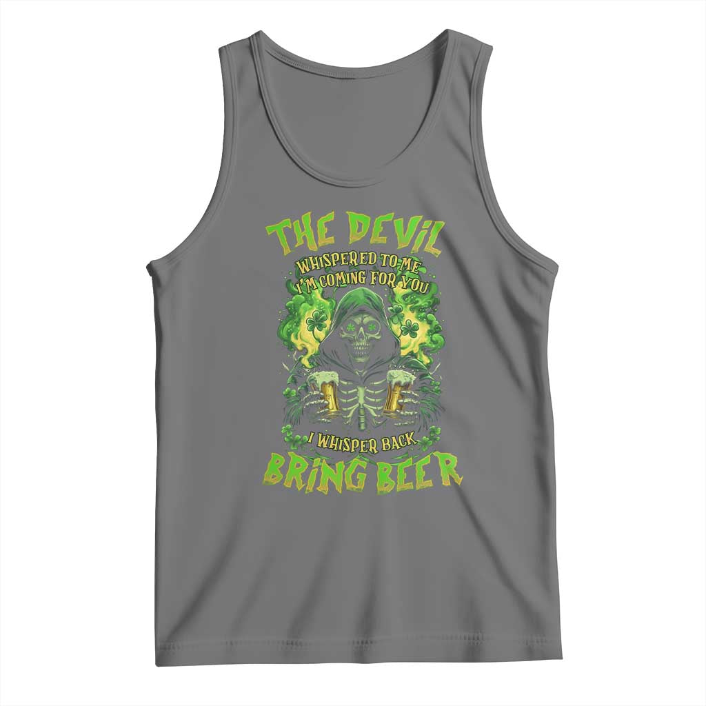 Funny Irish Beer Tank Top The Devil Whispered I'm Coming For You I Whisper Back Bring Beer TS09 Black Heather Print Your Wear