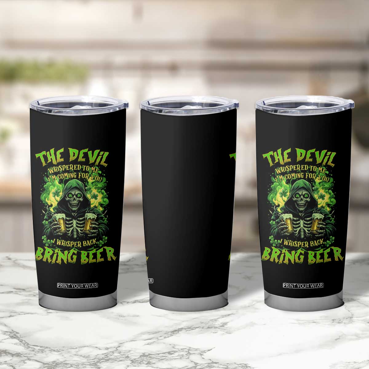 Funny Irish Beer Tumbler Cup The Devil Whispered I'm Coming For You I Whisper Back Bring Beer TS09 Print Your Wear