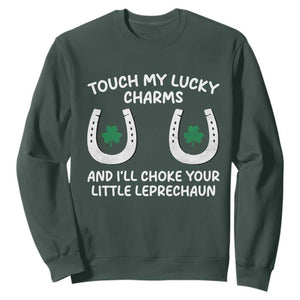 Funny St. Patrick's Day Sweatshirt Touch My Lucky Charm TS09 Dark Forest Green Print Your Wear