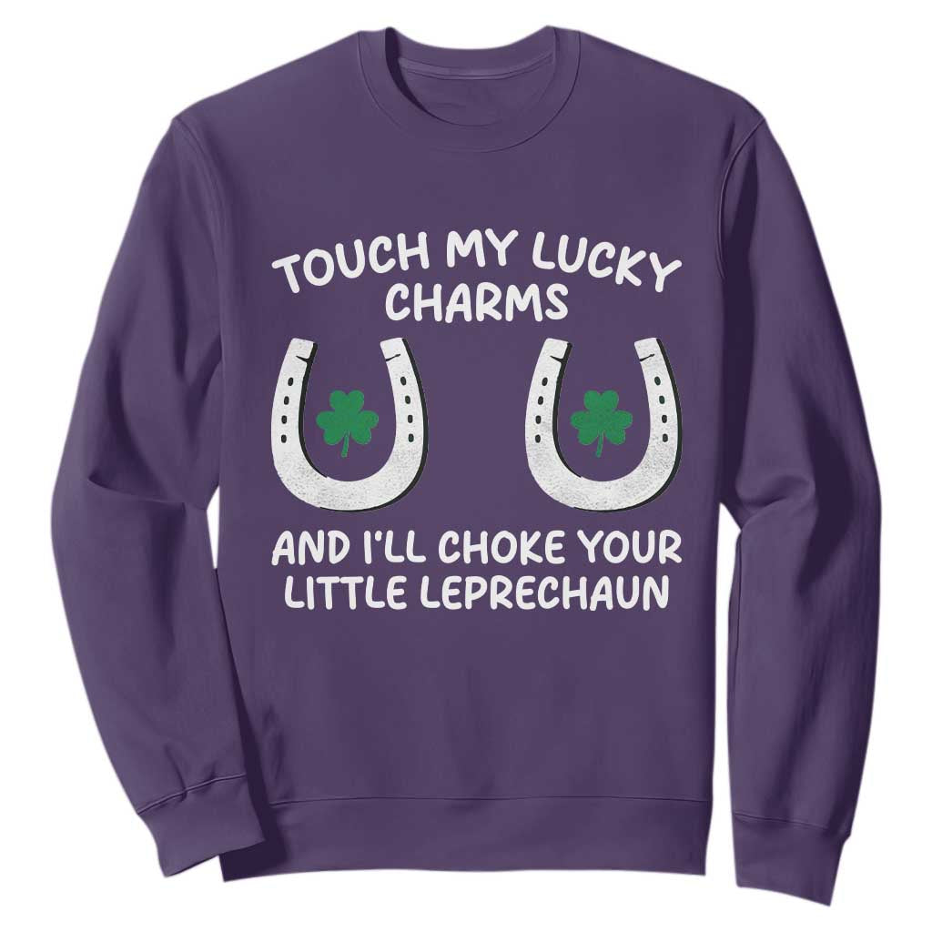 Funny St. Patrick's Day Sweatshirt Touch My Lucky Charm TS09 Purple Print Your Wear