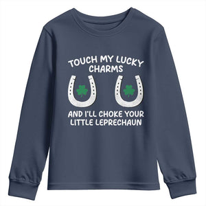 Funny St. Patrick's Day Youth Sweatshirt Touch My Lucky Charm TS09 Navy Print Your Wear