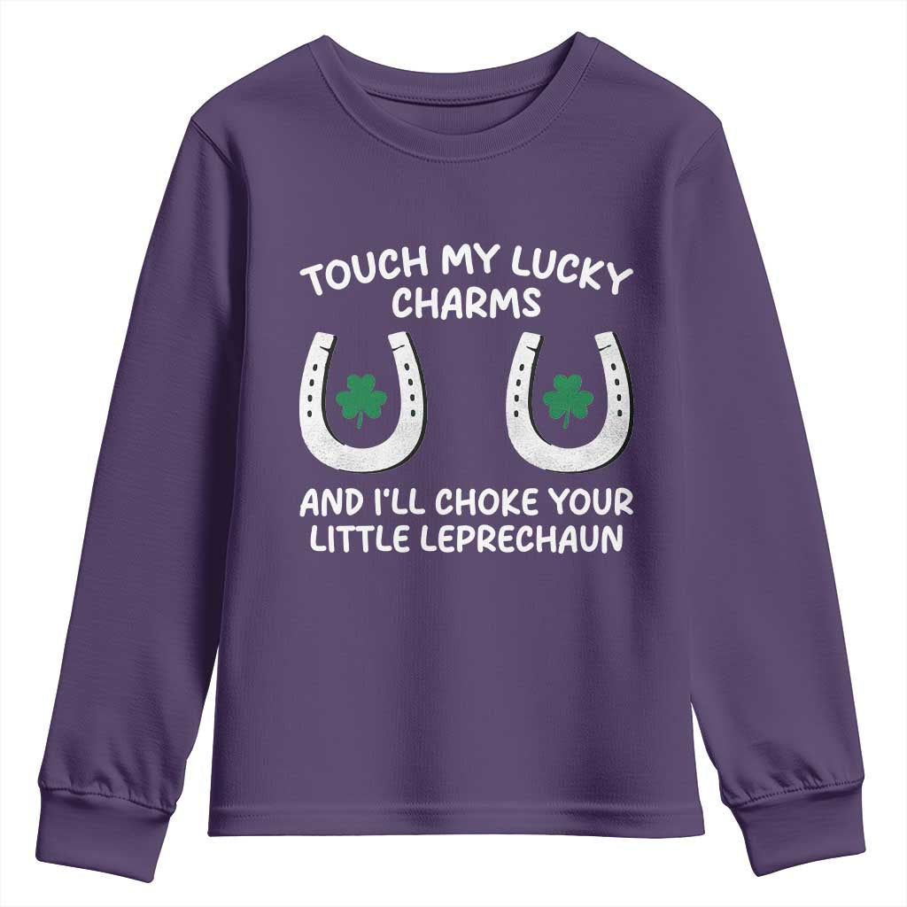 Funny St. Patrick's Day Youth Sweatshirt Touch My Lucky Charm TS09 Purple Print Your Wear