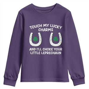 Funny St. Patrick's Day Youth Sweatshirt Touch My Lucky Charm TS09 Purple Print Your Wear