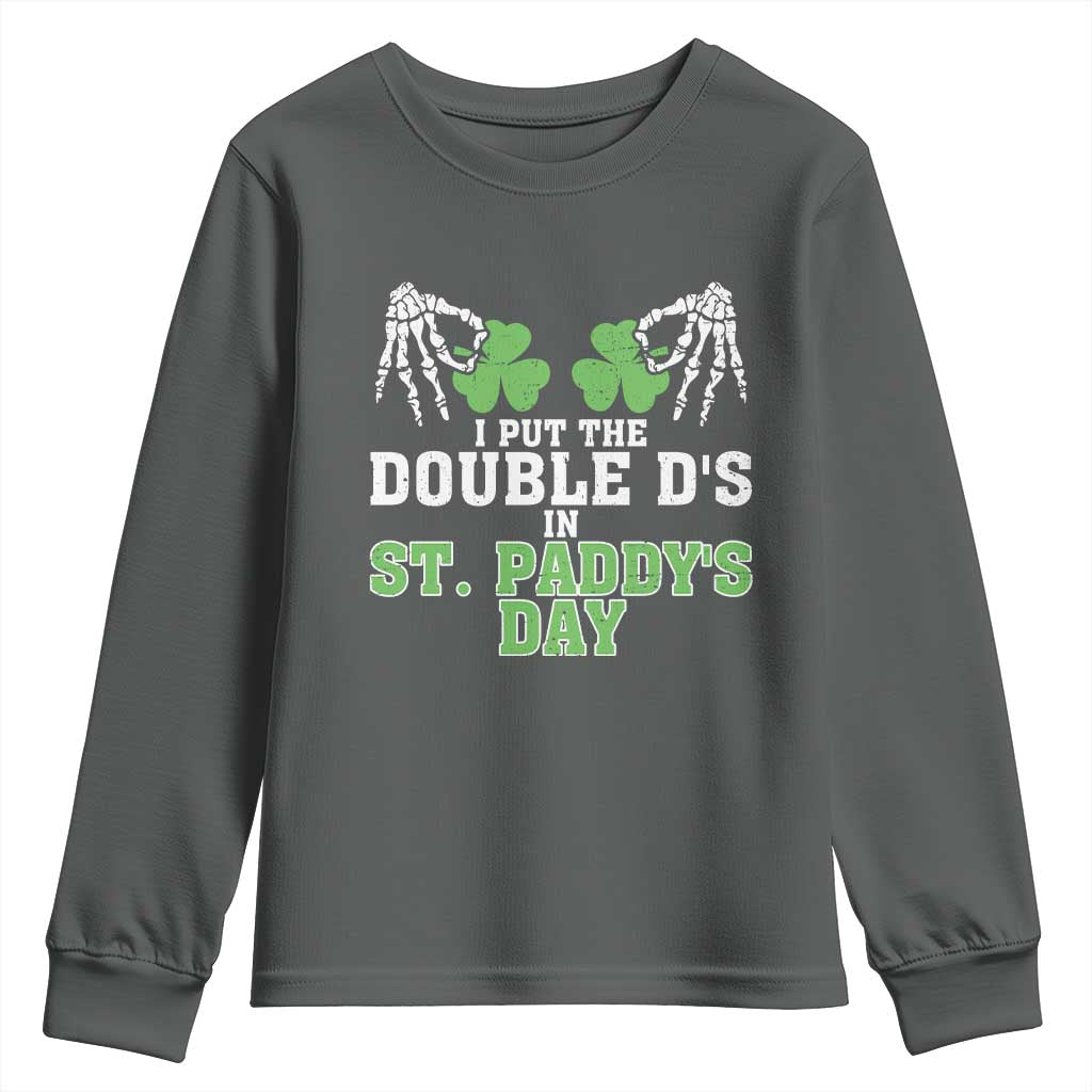 Funny St. Patrick's Day Youth Sweatshirt Double Ds On St Paddys Day TS09 Dark Heather Print Your Wear