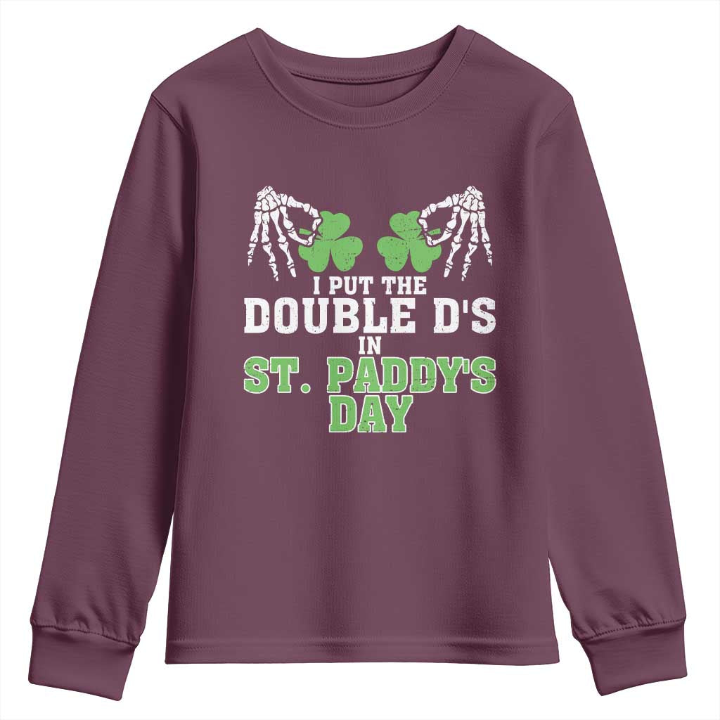 Funny St. Patrick's Day Youth Sweatshirt Double Ds On St Paddys Day TS09 Maroon Print Your Wear