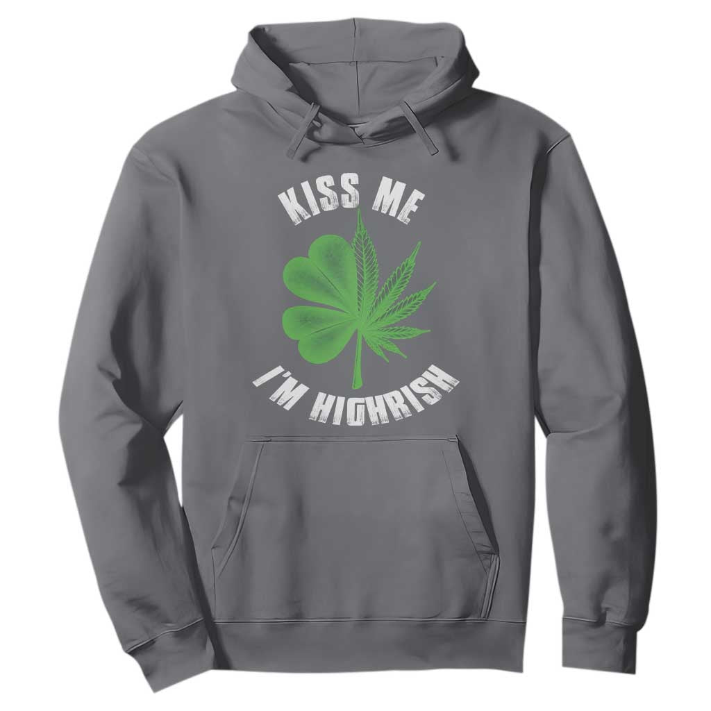 Funny St. Patrick's Day Cannabis Hoodie Kiss Me I'm Highrish TS09 Charcoal Print Your Wear