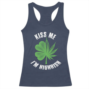 Funny St. Patrick's Day Cannabis Racerback Tank Top Kiss Me I'm Highrish TS09 Navy Print Your Wear