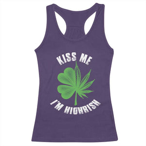 Funny St. Patrick's Day Cannabis Racerback Tank Top Kiss Me I'm Highrish TS09 Purple Print Your Wear