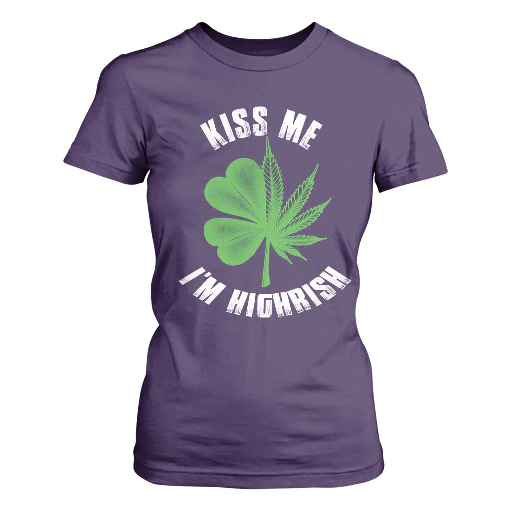 Funny St. Patrick's Day Cannabis T Shirt For Women Kiss Me I'm Highrish TS09 Purple Print Your Wear